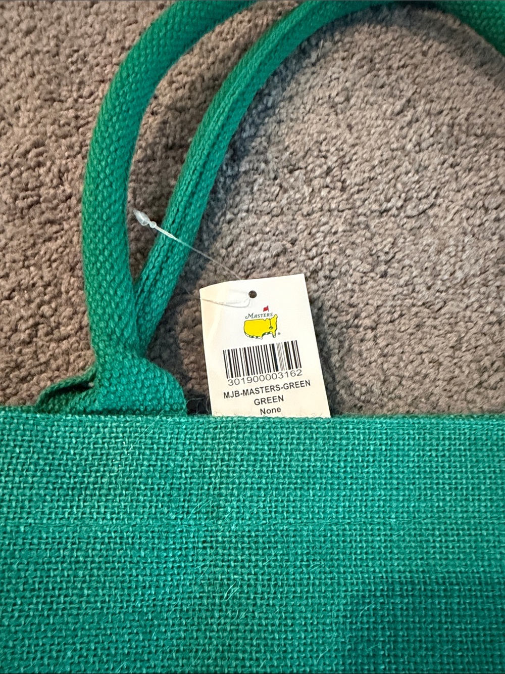 Masters Green Tote Jute  with Yellow Logo Map Emblem NWT - Picture 6 of 9